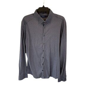 Stone & Rose Men's Long Sleeve Button Up Shirt XXL Blue Geometric Print Cotton